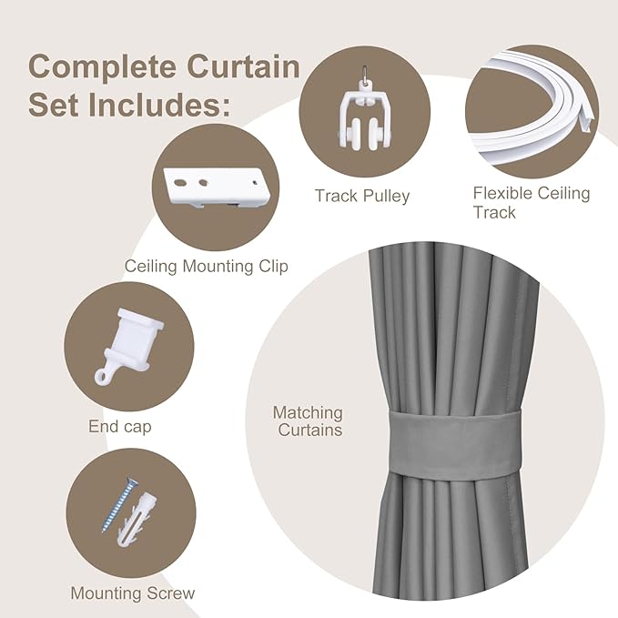 MaKefeile Room Divider Curtains & Flexible Bendable Tracks Set, Privacy