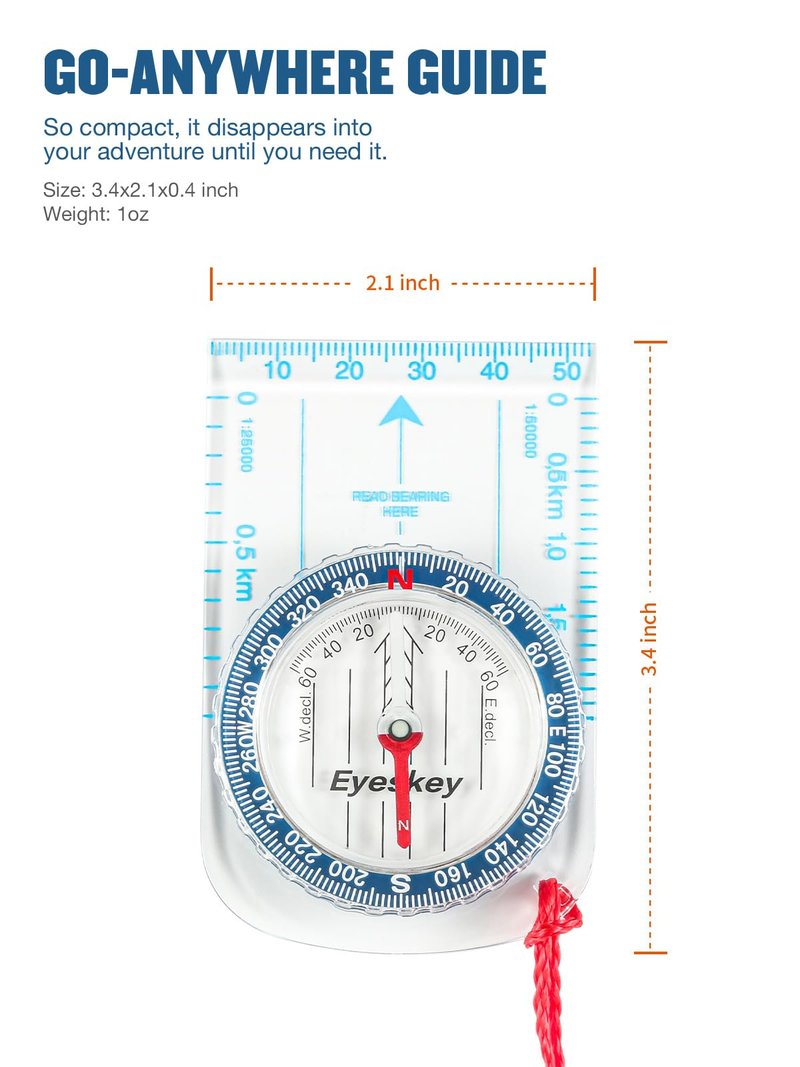 Eyeskey Ultra-Light Compass,Compact Hiking&Mountaineering, Accurate Orienteering Compass with Map Scales for Backpacking, Trekking & Scout Navigation