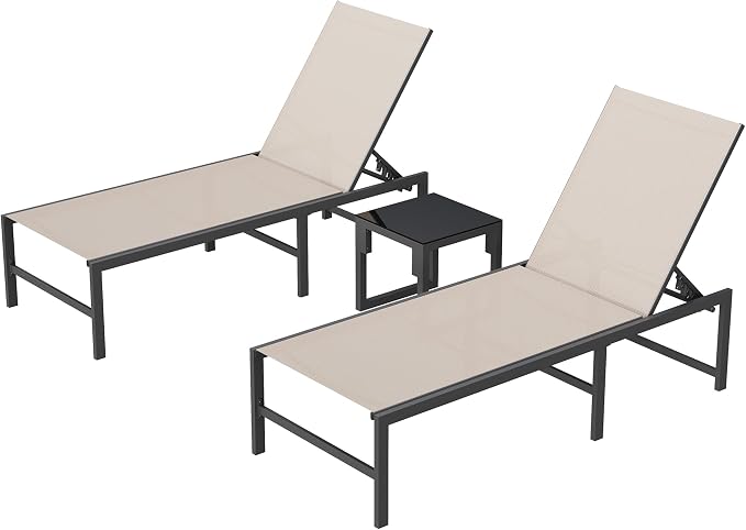 UDPATIO Patio Outdoor Lounge Chair Poolside Chaise Lounges | Breathable & Quick-Dry Textilene Fabric,5-Positions Adjustable Backrest