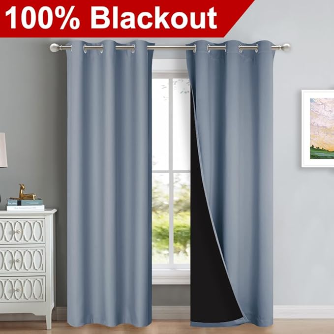 NICETOWN Full Shade Curtain Panels, Vintage Blue, Pair of Thermal Insulated &
