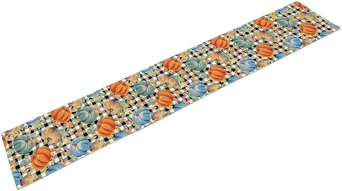Fall Pumpkin Table Runner Black White Plaid Maple Leaves Watercolor Illustration Rustic Thanksgiving Home Decor for Farmhouse Indoor Outdoor Party Holiday Dining Kitchen Restaurant Cafe W13xL36in
