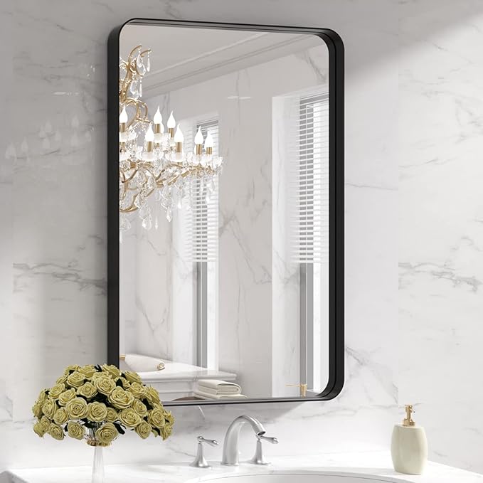 LOAAO 28X36 Inch Black Metal Framed Bathroom Mirror