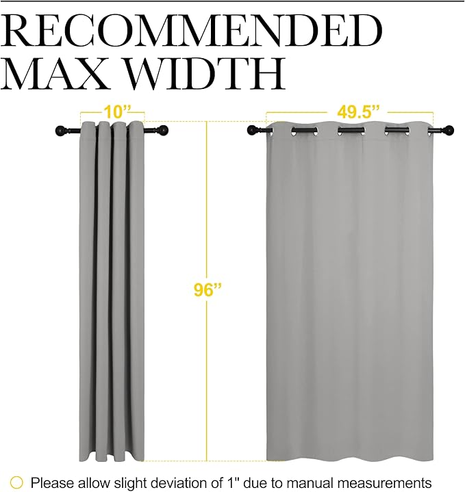 NICETOWN Silver Grey Room Darkening Curtain Panels 96" Long