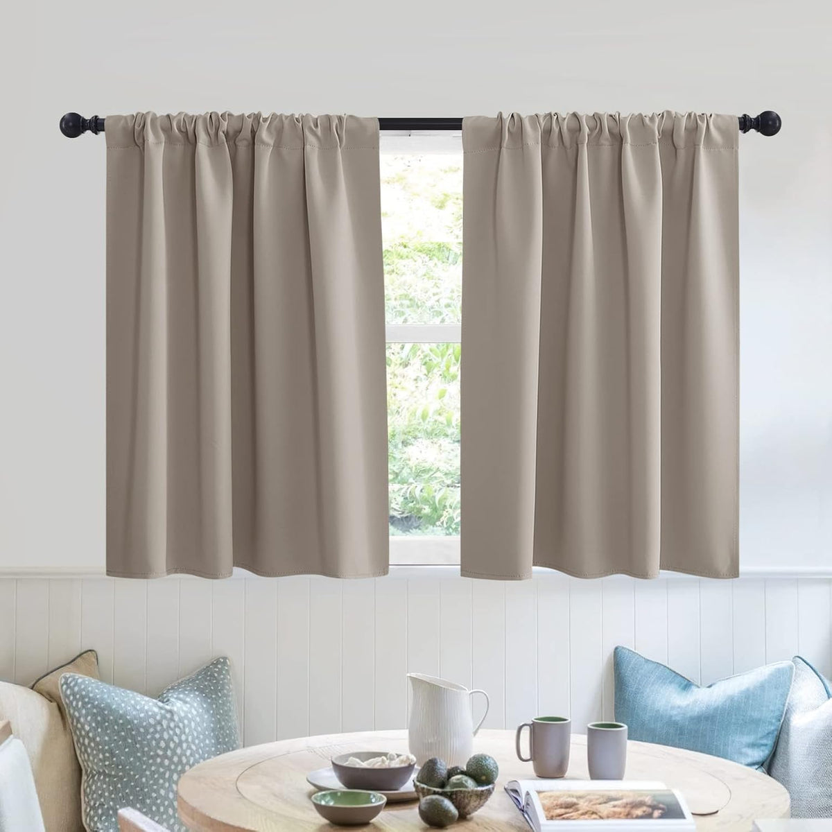 RYB HOME Bedroom Curtains Short - Blackout Privacy Energy Saving Curtains for RV Bunk Camper Bathroom Basement Kitchen Door Window Decor, 52 inch Width x 36 inch Length, Sand, 2 Pcs