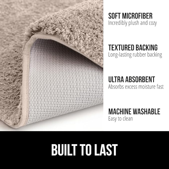 GORILLA GRIP Bathroom Rugs, 30x20, Ultra Soft Absorbent Mat, Thick Plush Bath Rug, Machine Washable, Microfiber Quick Dry, Mats for Shower, Bathtub and Floor, Home Decor Accessories, Beige