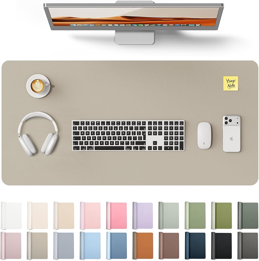YSAGi Leather Desk Pad Protector, Office Desk Mat, Large Mouse Pad, Non-Slip PU Leather Desk Blotter, Laptop Desk Pad, Waterproof Desk Writing Pad for Office and Home (Olive Beige, 35.4" x 17")