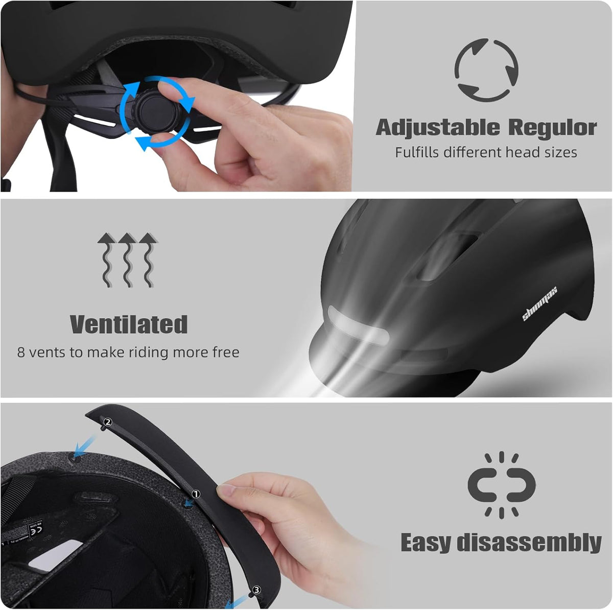 Shinmax Adult Cycling Helmet - USB Rechargeable LED Front & Back Light | Safe & Stylish for Men & Women