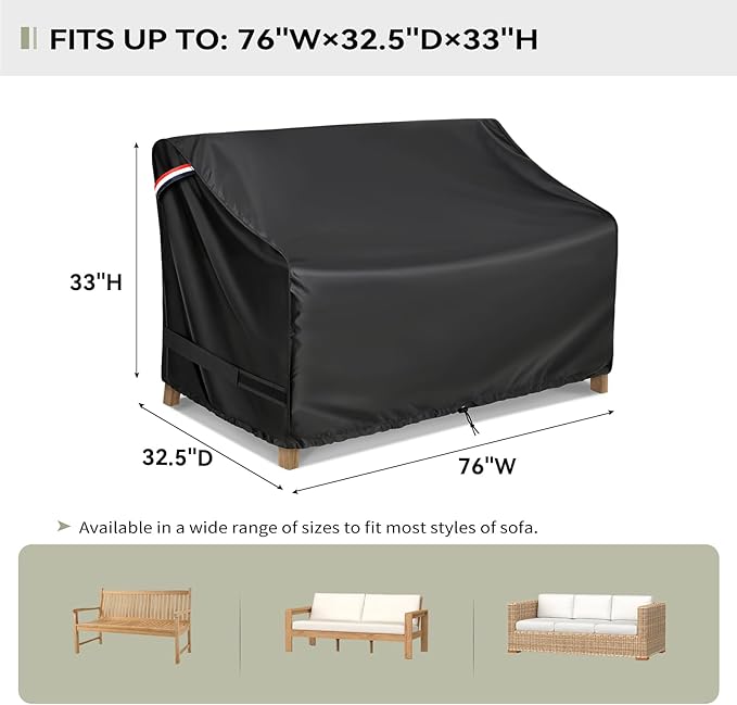 KylinLucky Outdoor Patio Sofa Cover fit 76 x 32.5 x 33 inch, 75 x 31.5, 74 x 31 Waterproof Weatherproof Heavy Duty 420D Garden Furniture Cover for Outside Sofa Couch