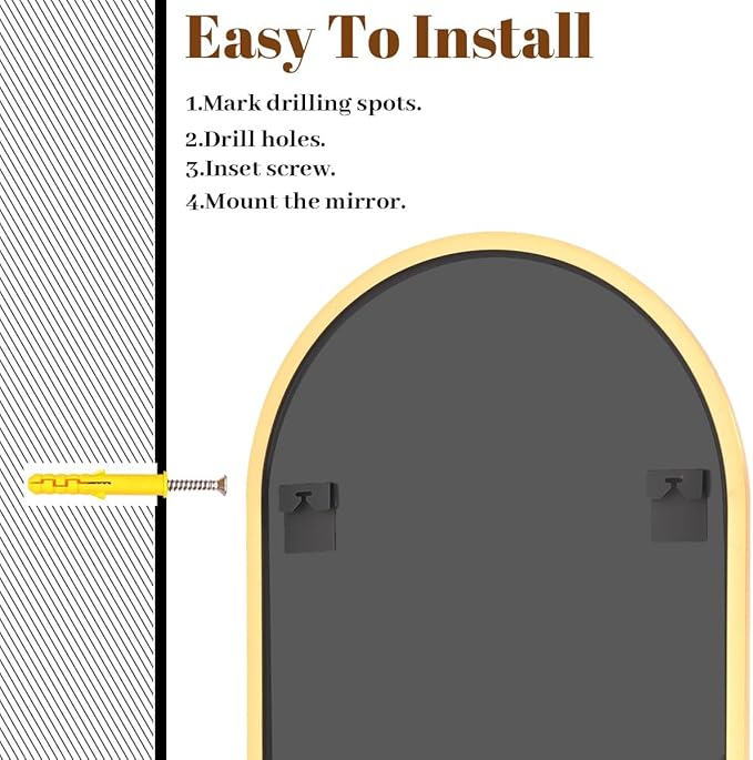 VooBang Arched Wall Mirror, 30 x 38 inch Arch Bathroom Mirror, Wall Mounted