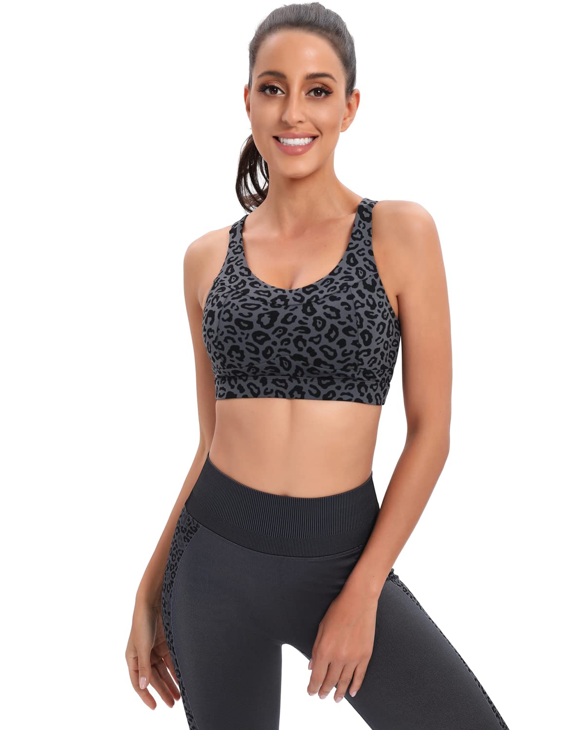 RUNNING GIRL High Impact Sports Bras for Women,Racerback Bra Workout Crop Tops for Women(WX2667 Leopard Print,S)
