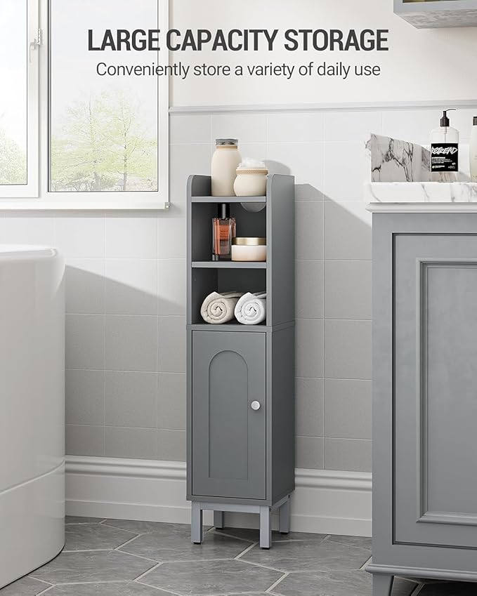 Bathroom Storage Cabinet, Small Corner Floor Cabinet with Door and Shelves, Narrow Toilet Paper Holder, Bathroom Organizer with Adjustable Shelf, for Small Spaces, Gray BC08221GR