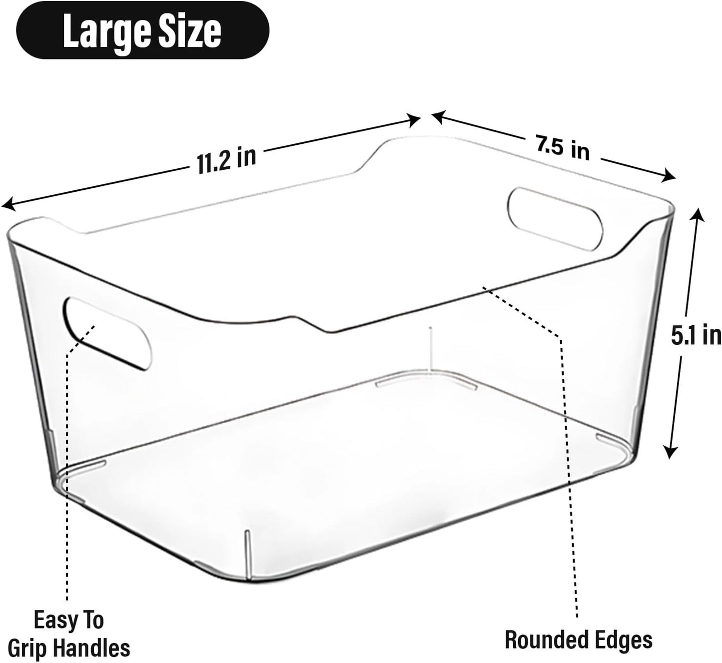 Clear Plastic Storage Bins for Kitchen Organization or Pantry Organizers and Storage, Freezer Fridge Organizer Storage Containers Bin for Organizing Refrigerator Medicine Closet Cabinet Organizers