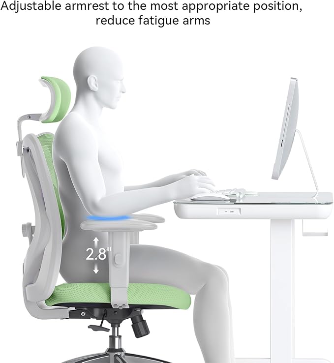 SIHOO M18 Ergonomic Office Chair, Computer Desk Chair with Adjustable Headrest and Lumbar Support, High Back Executive Swivel Chair for Home Office (Light Green)