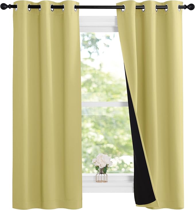 NICETOWN Paler Yellow Full Shade Curtain Panels, Pair of Thermal Insulated &