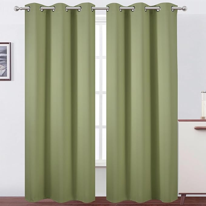 LEMOMO Sage Green Thermal Blackout Curtains/38 x 84 Inch/Set of 2 Panels Room