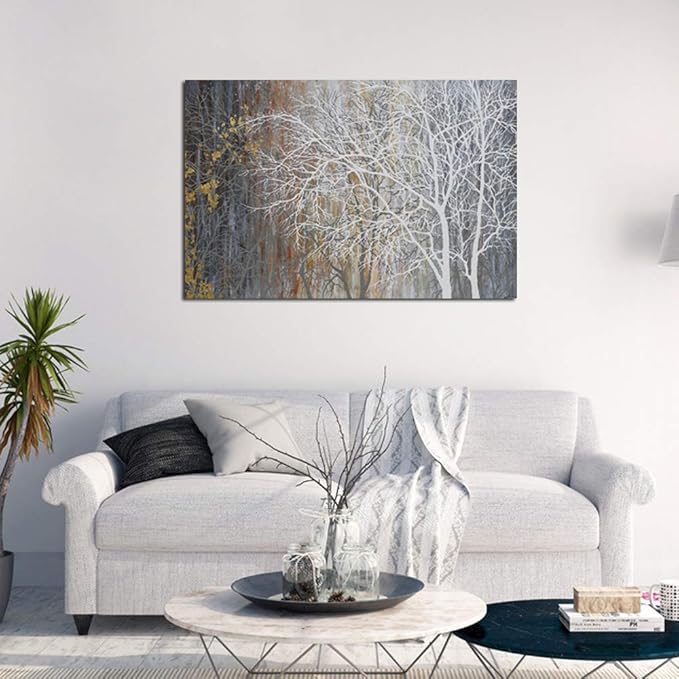 Yihui Arts White Birch Trees Painting 3D Canvas Art On Canvas Abstract Artwork