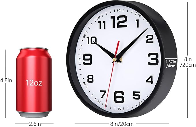 Wall Clock Silent Non-Ticking Modern Clocks Battery Operated 8 Inch Small