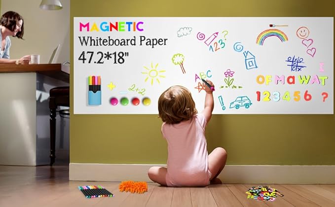 Magnetic Whiteboard Contact Paper 47.2" x 18" Adhesive Magnetic Dry Erase White