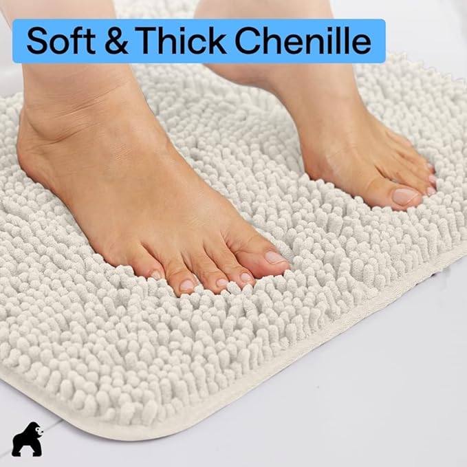 GORILLA GRIP Bath Rug Mat 60x17, Thick Soft Absorbent Chenille, Quick Dry Microfiber Mats, Rubber Backing Washable Shower Floor Rugs, Bathmat Runner, US Designed Bathroom Home Decor Accessories Ivory