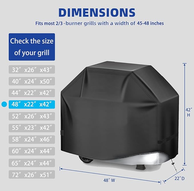 Perfect Grill Cover for Outdoor Grills Waterproof Rip-Proof Weather Resistant for Reliable Protection Griddle Cover Easy to Clean Adjustable Hem Drawstring Fade Resistant (Black, 48)