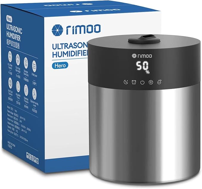 4.5L Humidifiers for Bedroom Large Room, Ultrasonic Cool Mist Humidifier with Stainless Steel Tank for Boiling Cleaning, Top Fill Humidifier with Smart Humidistat & Timer, Sleep Mode