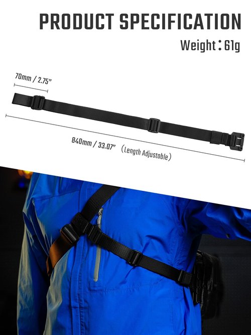 TACTICAL_GEEK TGBelt7 Backpack Chest Strap, Nylon Sternum Strap with Quick-Release Buckle, Adjustable Backpack Stabilization Webbing, Compatible with MOLLE System (Black)