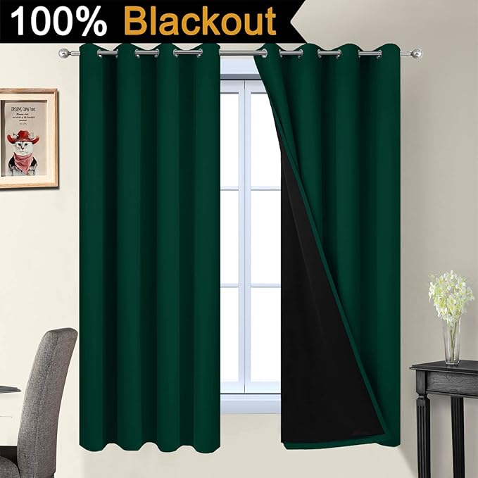 Yakamok 72 Inch Lengt 100% Blackout Thermal Insulated Curtains, Noise Reduction