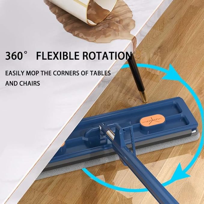 2025 New Large Flat Mop and Bucket Set,360 Rotation Flat Mop with Bucket with 6 Microfiber Pads,for Tile,Hardwood,Windows Wet and Dry (Blue)