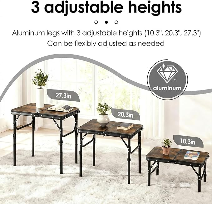 Folding TV Trays Foldable Dinner Tray Table Adjustable Height Food Snack Couch Side Table Sturdy Aluminum Portable Sofa Tray End Table for Outdoor Indoor Camp Pinic Bed Couch Living Room(Rustic Brown)