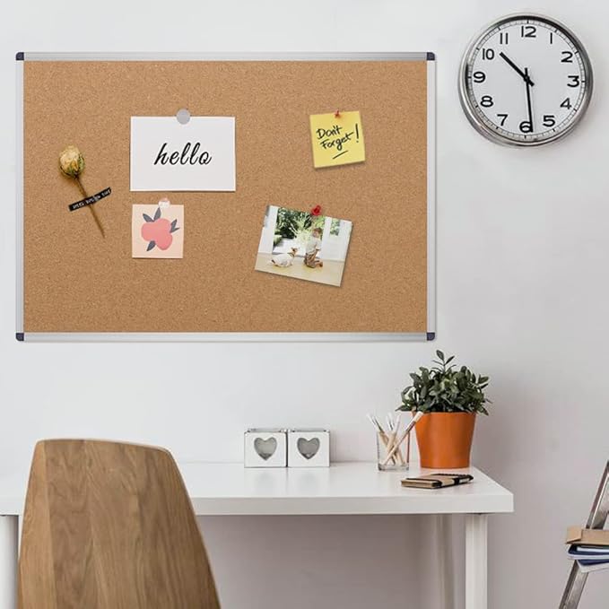 VIZ-PRO Cork Notice Board, 18 X 12 Inches, Cork Bulletin Board