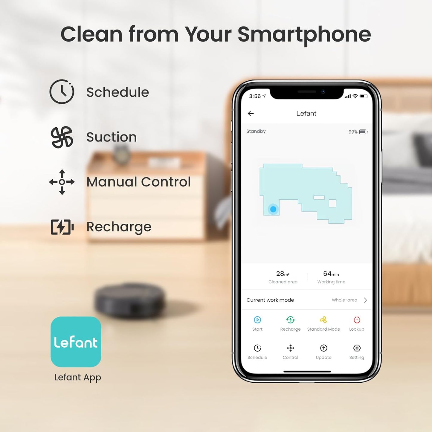 Lefant Robot Vacuum Cleaner M210 Pro,Slim,Quiet,2200Pa Suction,120 Min Self-Charging Robotic Vacuums, Freemove 3.0,WiFi/APP/Alexa,6 Cleaning Modes Ideal for Hard Floors Pet Hair Low Carpet,Gray