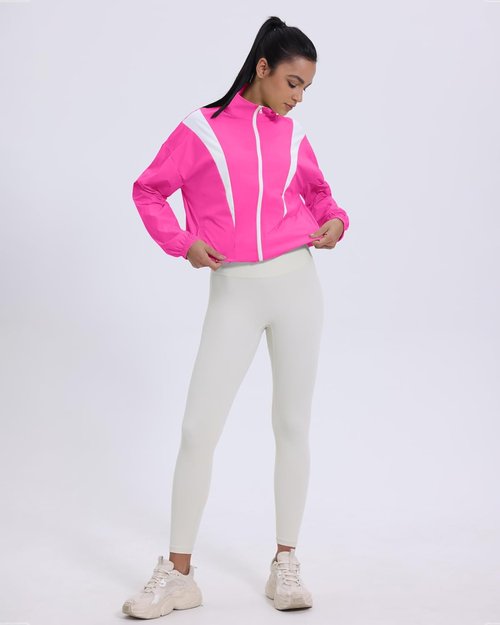 Locachy Women's Athletic Workout Jacket - Lightweight Cropped Full Zip for Running & Hiking