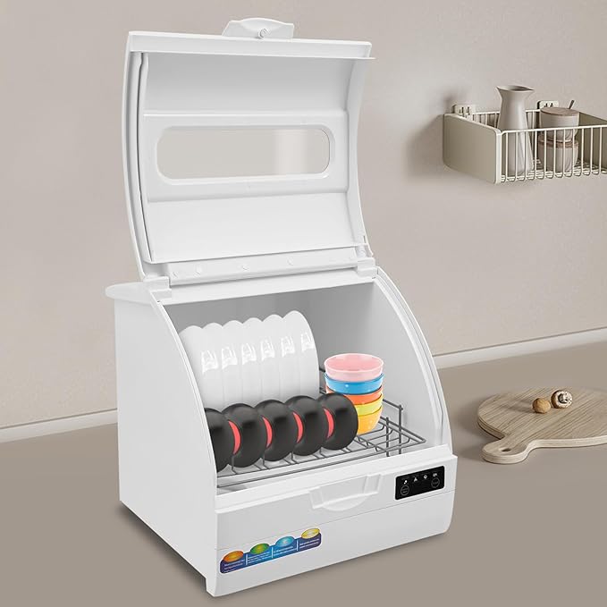 Portable Countertop Dishwasher, 4 Washing Programs Neutral Freestanding Dishwasher with 9L Built-in Water Tank, 1200W 360° Spraying Water Compact Dishwasher for Homes (1200W All White)