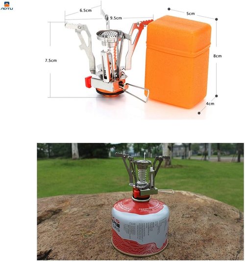 AOTU Portable Camping Stove - Wind-Resistant Backpacking Stove with Piezo Ignition | Stable Support for Outdoor Cooking