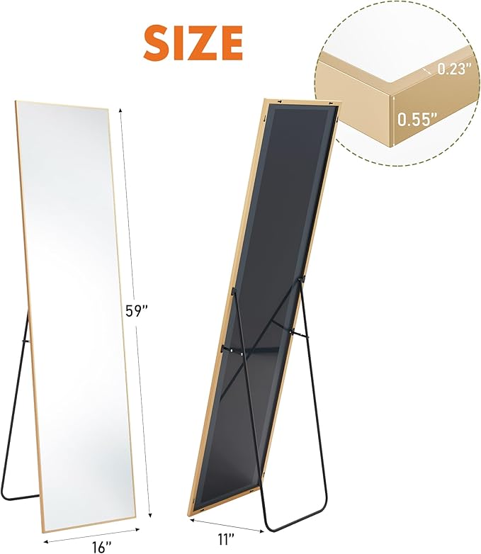 Sweetcrispy 59"x16" Full Length Mirror, Leaning or Standing Full Body Mirror