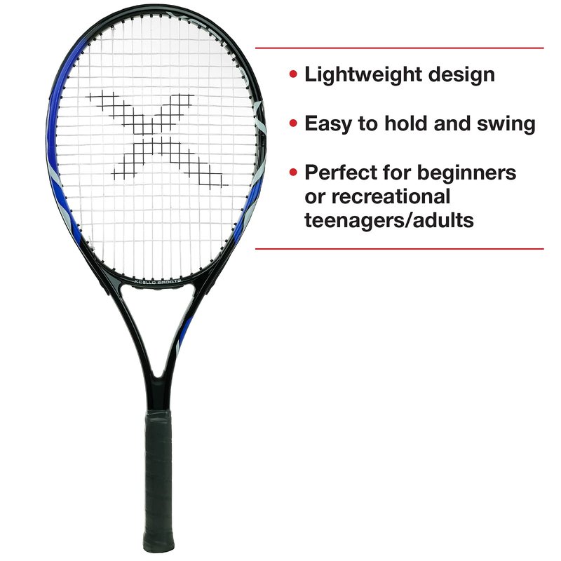 Xcello Sports 27" Aluminum Racket Set (Blue/Black) with 2 Tubes of Tennis Balls and 2 Covers