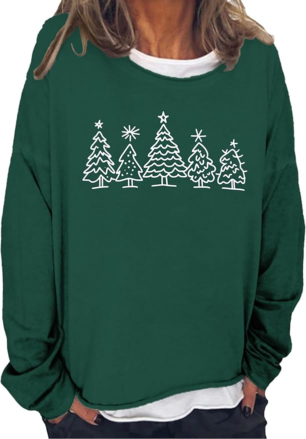 LOAIHA Merry Christmas Sweatshirt Crewneck Snowman Graphic Shirts Christmas Tree Sweater Long Sleeve Xmas Hoodie Pullover