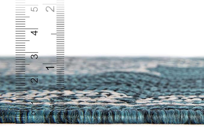 Unique Loom Outdoor Traditional Collection Area Rug - Antique (7' 10" Square Teal/Ivory)