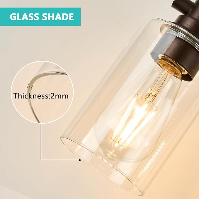 Bathroom Light Fixtures Wall Sconce Light with Clear Glass Oil Rubbed Bronze 3 Lights Bathroom Lighting Over Mirror Vanity Lights for Living Room,Bedroom,Restroom,Hallway E26 Base