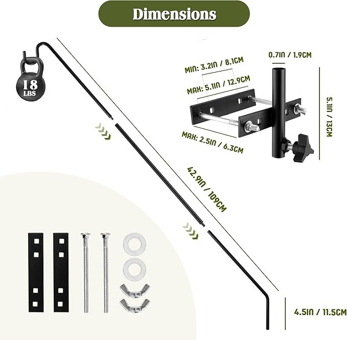 MIXXIDEA Extended Fence Deck Hook Rail Heavy Duty Bird Feeder Hook, Adjustable Plant Bracket for Bird Feeders, Planters, Suet Baskets, Lanterns, Wind Chimes and More
