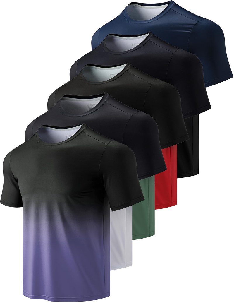 5 Pack Men’s Active Quick Dry Crew Neck T Shirts | Athletic Running Gym Workout Short Sleeve Tee Tops Bulk (Set 18, X-Large)