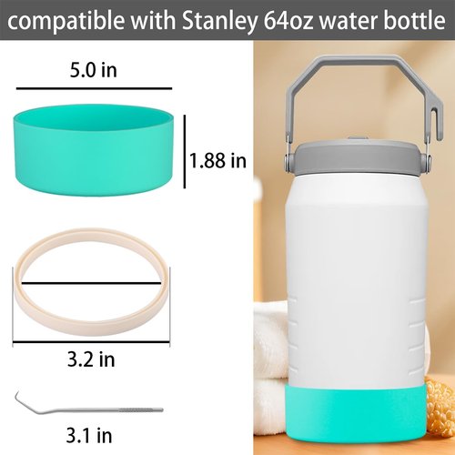 4-Piece Silicone Sleeve with Replacement Gasket for Stanley 64oz IceFlow Flip Top Tumbler, Silicone Sleeve Replacement Gasket for Stanley 64oz Water Bottle (4, Rose Red Green)