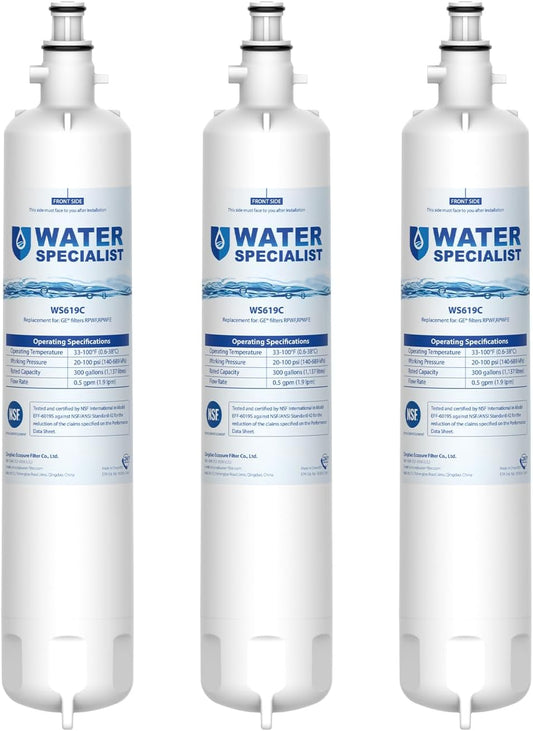 Waterspecialist Replacement for GE® RPWFE®, RPWF (Built-in CHIP) Refrigerator Water Filter, Compatible with GYS22GMNES, GYE22HSKSS, PYE22PELDS, GFE26GMKES, GFE26GGHWW, PFE28KYNFS, 3 Filters