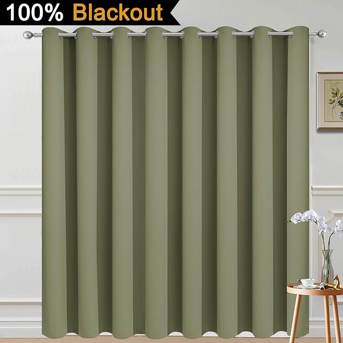 Yakamok 100% Blackout Thermal Insulated Sliding Door Curtains, Noise Reducing