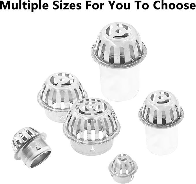 Roof Floor Drain,SAFYY 304 Stainless Steel Roof Drain Dome,Balcony Roof Dome Drain Cover,Yard Outdoor Anti Blocking Strainer,Gardens Gutter Cleaning Tool,Rain Bucket Drainage Parts (2, 160mm/6.3")