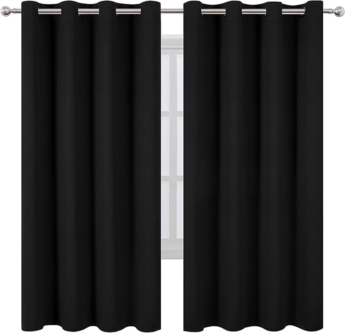 LEMOMO Black Thermal Blackout Curtains/52 x 72 Inch/Set of 2 Panels Room
