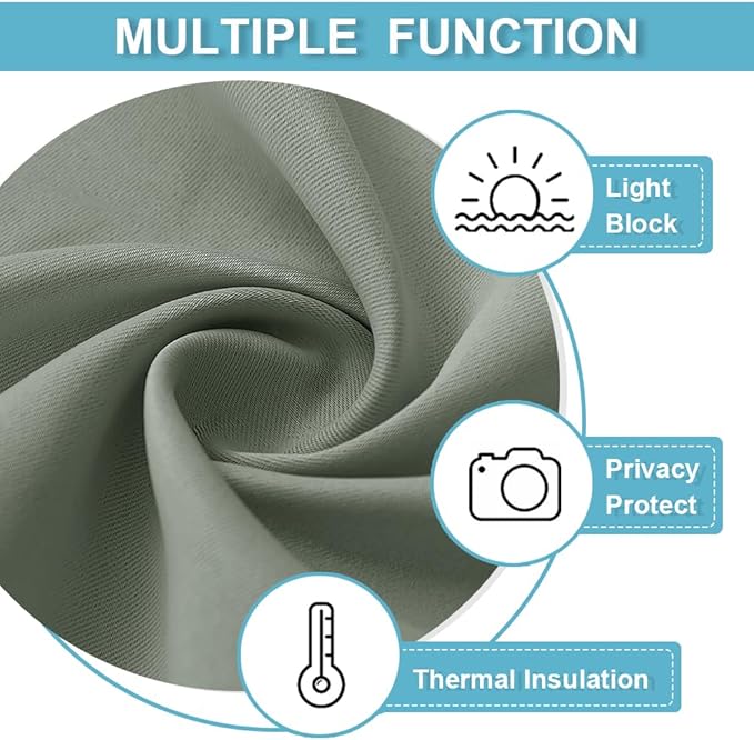 RYB HOME Sage Green Curtains for Bedroom, Vertical Privacy UV Protection Drapery