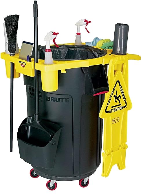 Rubbermaid Commercial Products BRUTE Trash Can Caddy for 44-Gallon BRUTE Garbage Bins Black Cleaning Caddy Storage for Restaurants/Back of House/Offices/Warehouses/Commercial Environments