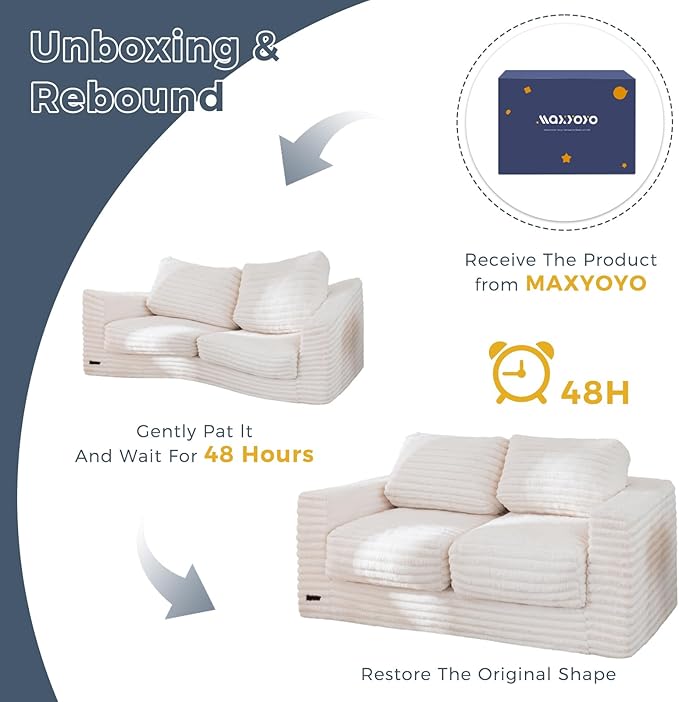 MAXYOYO Bean Bag Chair for Adults, Upholstered Loveseat Floor Sofa with Pillows and Armrests, Large Bean Bag Sofa Plush Couch for Bedroom Living Room, Beige