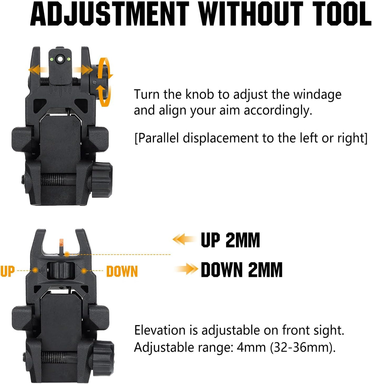 ohhunt Flip Up Sights Polymer Fiber Optic Sights Backup Sight Black for Picatinny